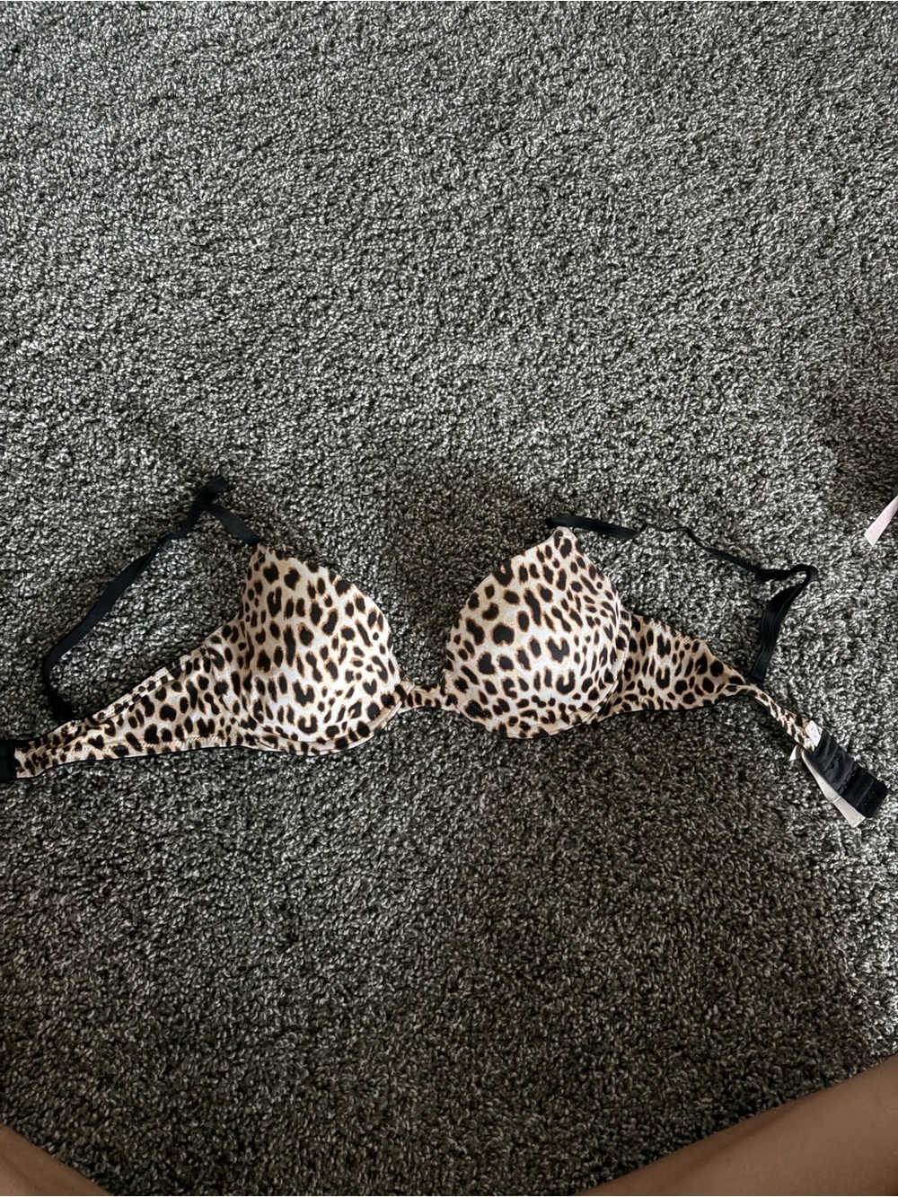 PINK Victoria's Secret Leopard Print Bra in Cream and Black